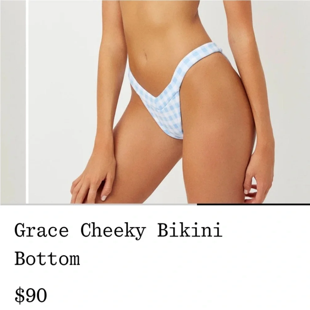 Frankie's Bikinis Sky Blue and White Checkered Set. Top-Medium Bottoms-xs